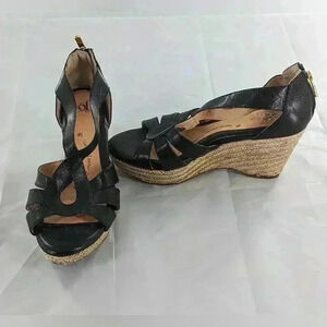 Sofft Strappy Wedge Sandals Black Leather Upper Comfort Shoes Size  5W